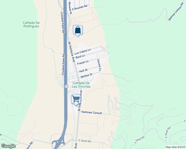 map of restaurants, bars, coffee shops, grocery stores, and more near 178 McKee Street in Ventura