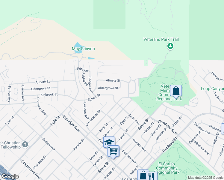 map of restaurants, bars, coffee shops, grocery stores, and more near 13404 Aldergrove Street in Los Angeles