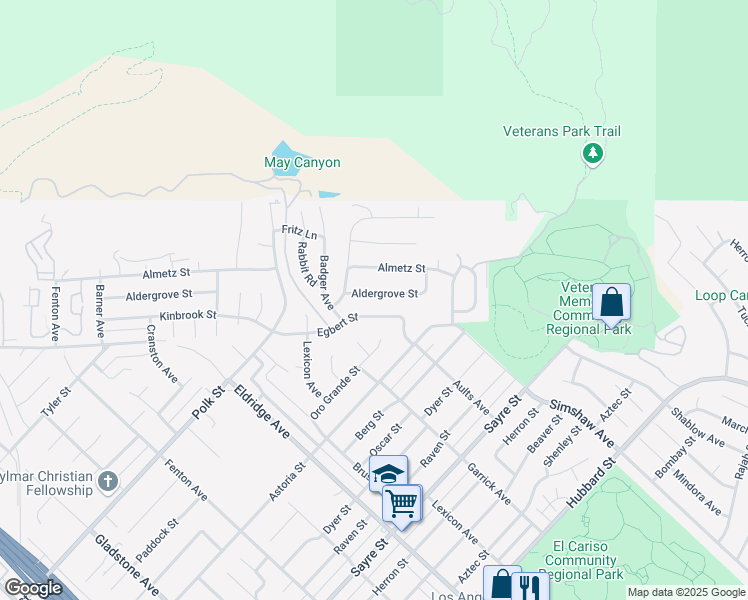 map of restaurants, bars, coffee shops, grocery stores, and more near 13434 Aldergrove Street in Los Angeles