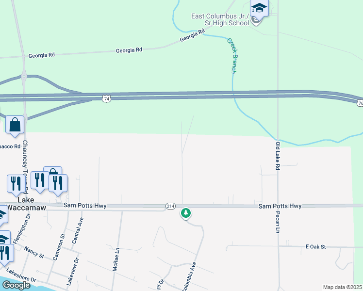 map of restaurants, bars, coffee shops, grocery stores, and more near 401 James Avenue in Lake Waccamaw