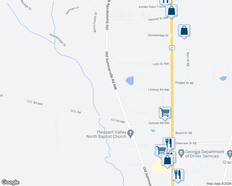 map of restaurants, bars, coffee shops, grocery stores, and more near 903 Old Summerville Road Northwest in Rome