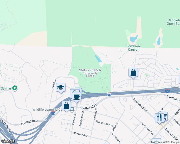 map of restaurants, bars, coffee shops, grocery stores, and more near 15455 Glenoaks Boulevard in Los Angeles
