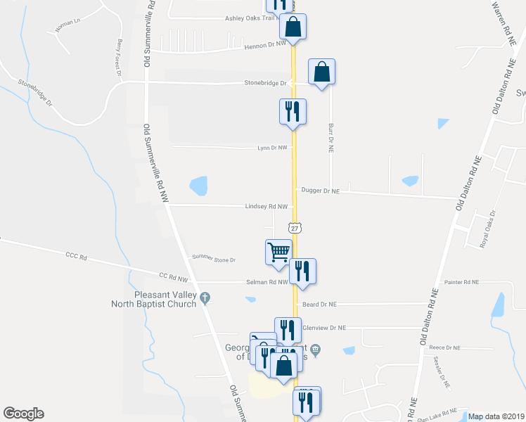 map of restaurants, bars, coffee shops, grocery stores, and more near 37 Lindsey Road Northwest in Rome