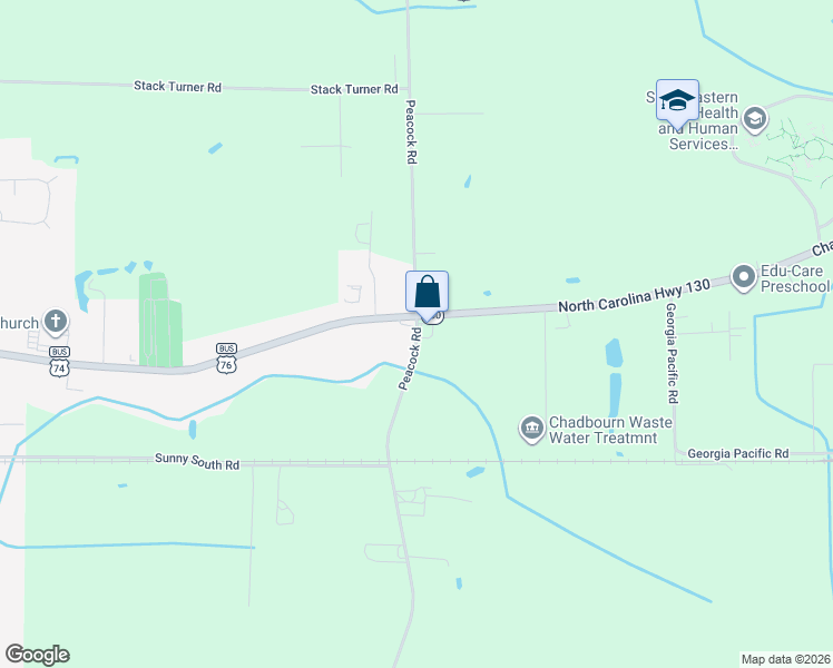 map of restaurants, bars, coffee shops, grocery stores, and more near State Road 1005 in Chadbourn