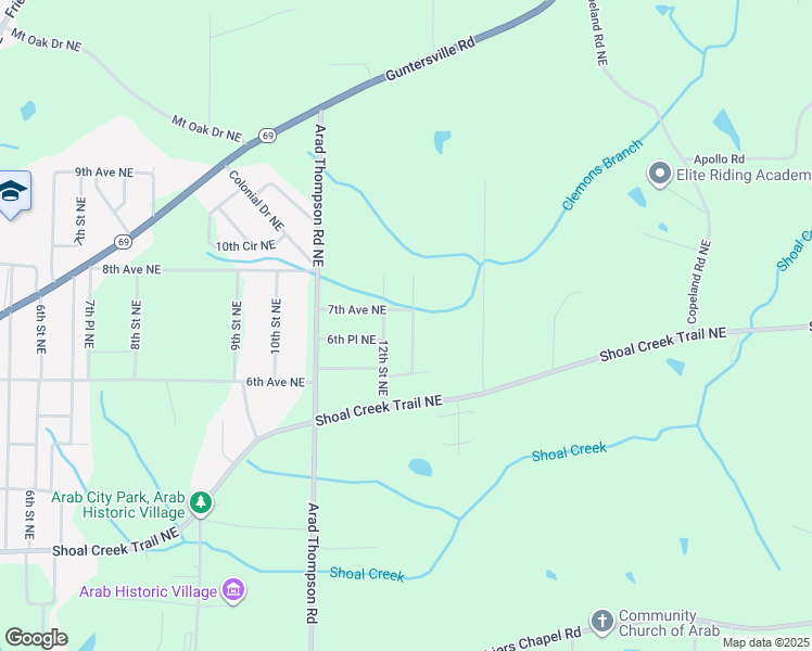map of restaurants, bars, coffee shops, grocery stores, and more near 622 12th Way Northeast in Arab