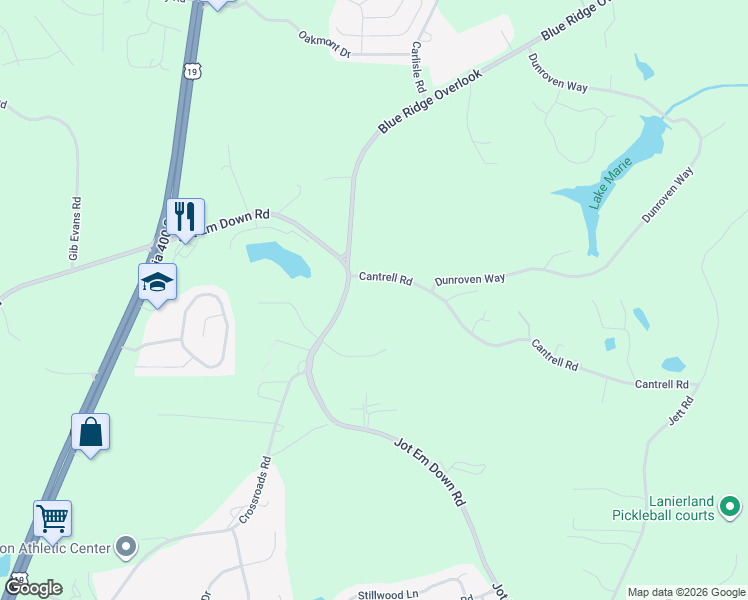 map of restaurants, bars, coffee shops, grocery stores, and more near 5125 Jot Em Down Road in Cumming