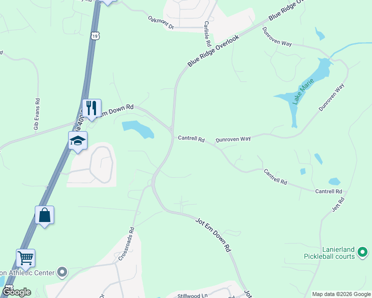 map of restaurants, bars, coffee shops, grocery stores, and more near 5125 Jot Em Down Road in Cumming