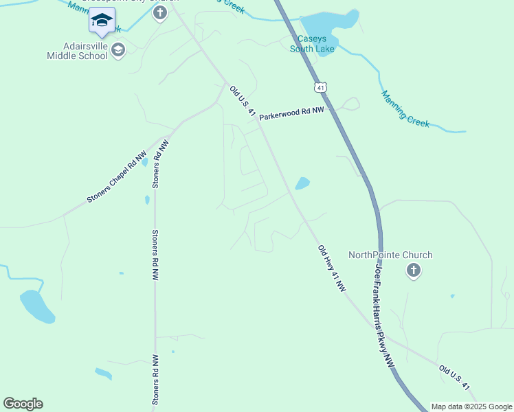 map of restaurants, bars, coffee shops, grocery stores, and more near 50 Roundabout Lane in Adairsville