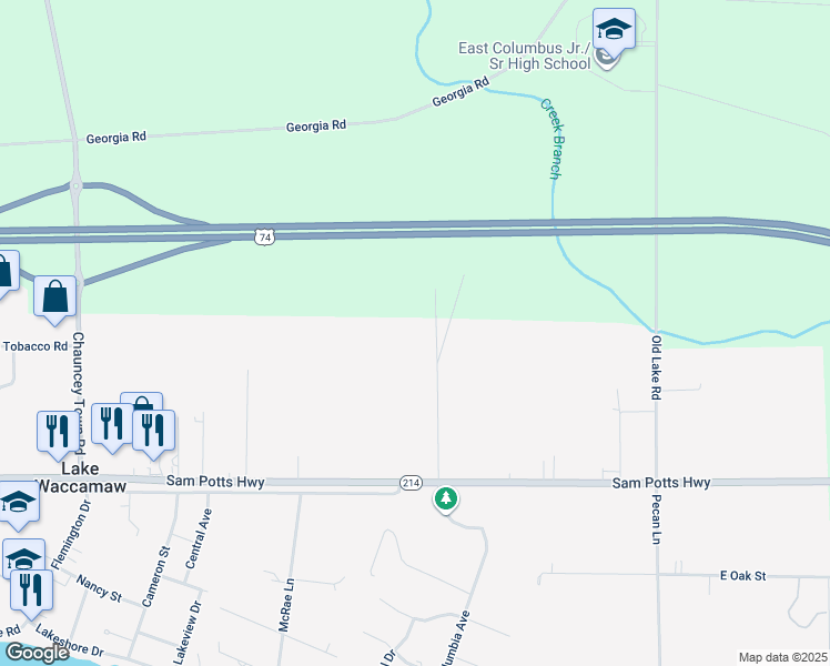 map of restaurants, bars, coffee shops, grocery stores, and more near 404 Bingham Lane in Lake Waccamaw