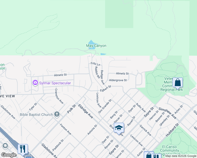 map of restaurants, bars, coffee shops, grocery stores, and more near 14011 Rabbit Road in Los Angeles