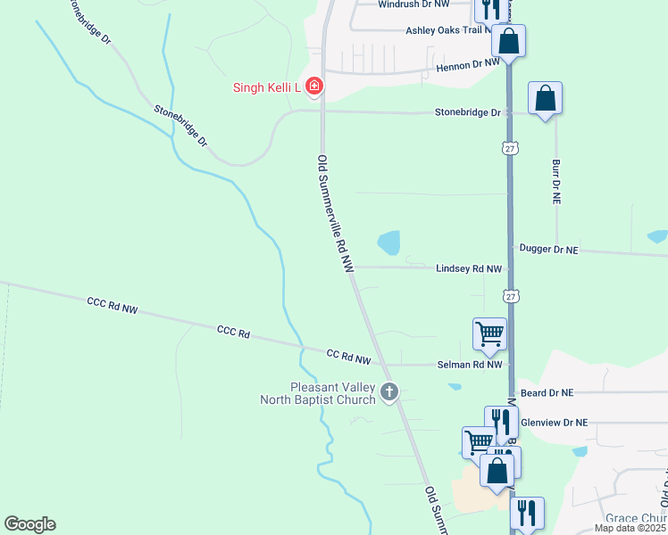 map of restaurants, bars, coffee shops, grocery stores, and more near 941 Old Summerville Road Northwest in Rome