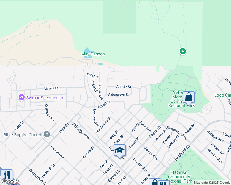 map of restaurants, bars, coffee shops, grocery stores, and more near 13421 Almetz Street in Los Angeles