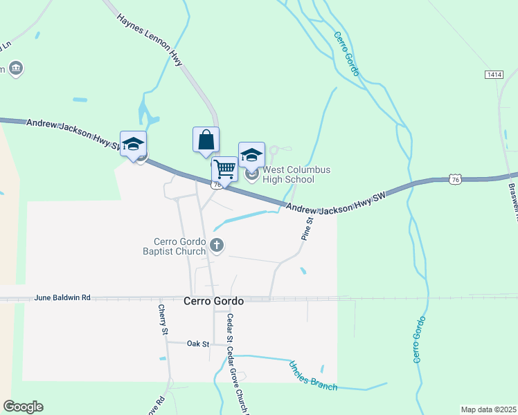 map of restaurants, bars, coffee shops, grocery stores, and more near 7243 Andrew Jackson Highway Southwest in Cerro Gordo