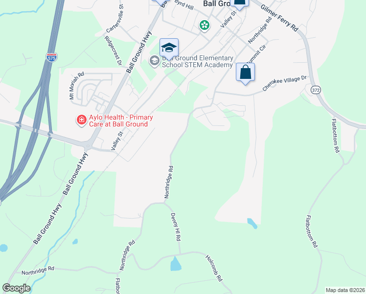 map of restaurants, bars, coffee shops, grocery stores, and more near 540 Northridge Road in Ball Ground