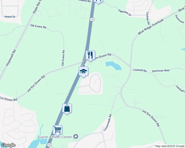 map of restaurants, bars, coffee shops, grocery stores, and more near 5485 Mountain Top Place in Cumming
