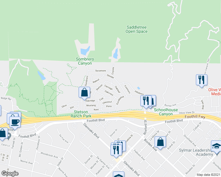 map of restaurants, bars, coffee shops, grocery stores, and more near Carriage in Los Angeles