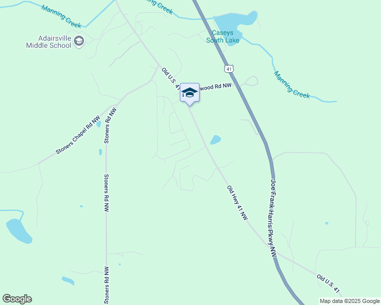 map of restaurants, bars, coffee shops, grocery stores, and more near 44 Roundabout Lane in Adairsville