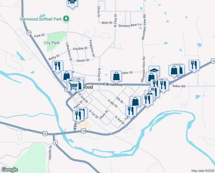map of restaurants, bars, coffee shops, grocery stores, and more near 515 East Broadway in Glenwood