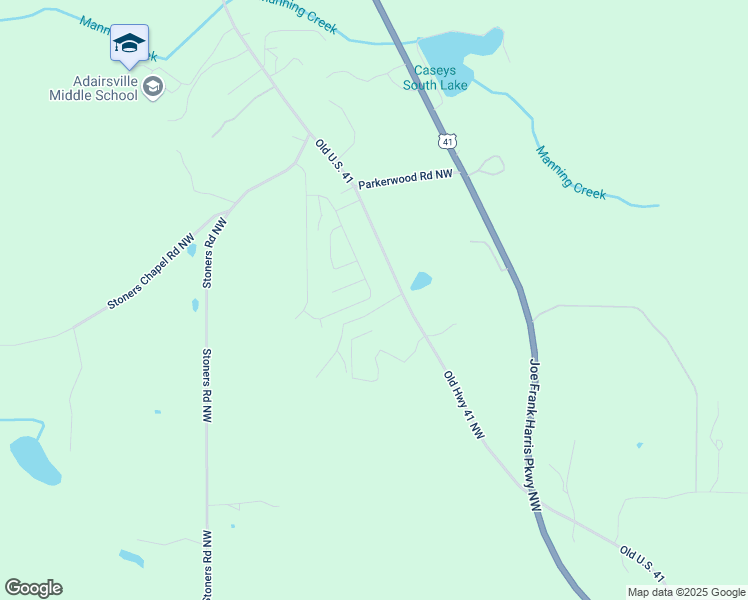 map of restaurants, bars, coffee shops, grocery stores, and more near 44 Roundabout Lane in Adairsville