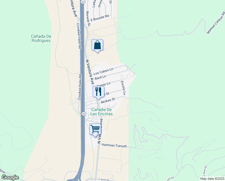 map of restaurants, bars, coffee shops, grocery stores, and more near 167 Holt Street in Ventura