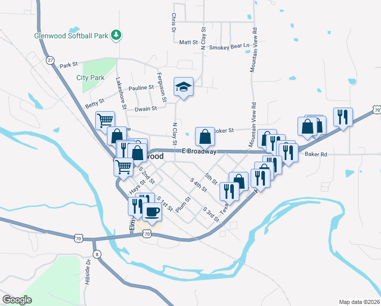 map of restaurants, bars, coffee shops, grocery stores, and more near 515 East Broadway in Glenwood