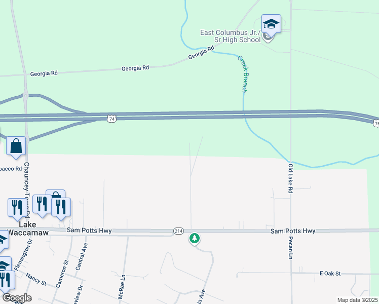 map of restaurants, bars, coffee shops, grocery stores, and more near 509 James Avenue in Lake Waccamaw