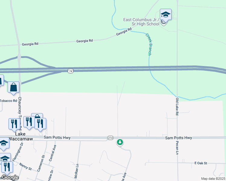 map of restaurants, bars, coffee shops, grocery stores, and more near 509 James Avenue in Lake Waccamaw