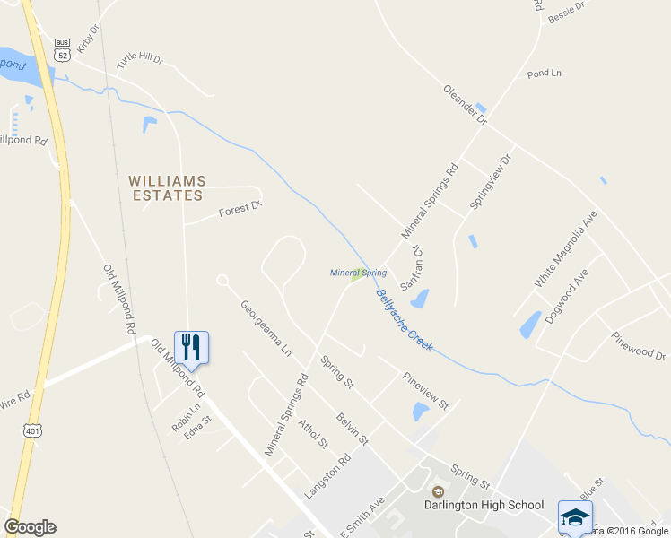 map of restaurants, bars, coffee shops, grocery stores, and more near 348 Mineral Springs Road in Darlington