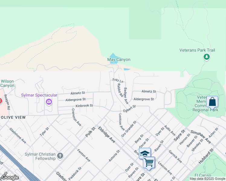 map of restaurants, bars, coffee shops, grocery stores, and more near 13500 Polk Street in Los Angeles