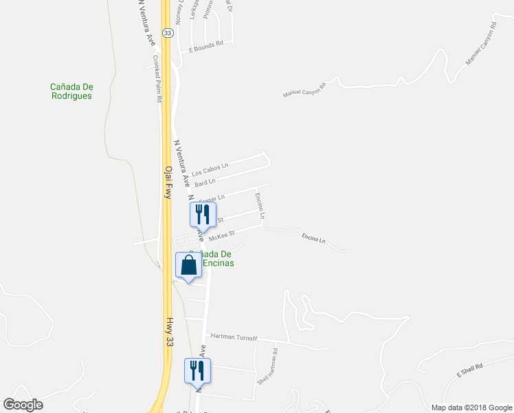 map of restaurants, bars, coffee shops, grocery stores, and more near 227 Holt Street in Ventura