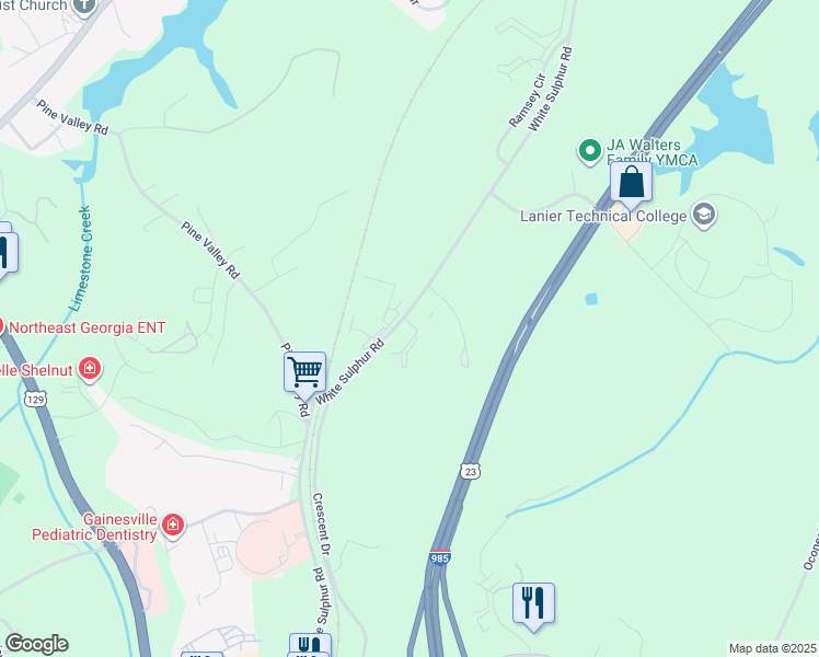 map of restaurants, bars, coffee shops, grocery stores, and more near 2288 White Sulphur Road in Gainesville