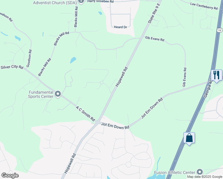 map of restaurants, bars, coffee shops, grocery stores, and more near 6210 Tranquil Pass in Dawsonville