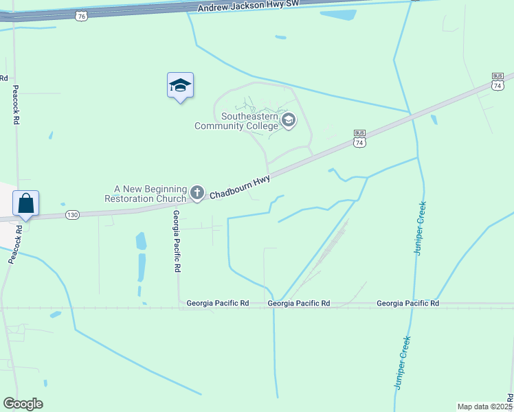 map of restaurants, bars, coffee shops, grocery stores, and more near 80 Ellis Howard Drive in Whiteville