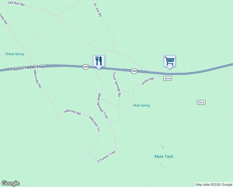 map of restaurants, bars, coffee shops, grocery stores, and more near 628 Trout Springs Road in Coconino County