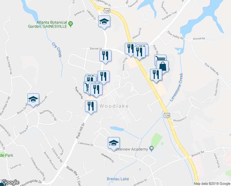 map of restaurants, bars, coffee shops, grocery stores, and more near 2010 Moore Dr in Gainesville