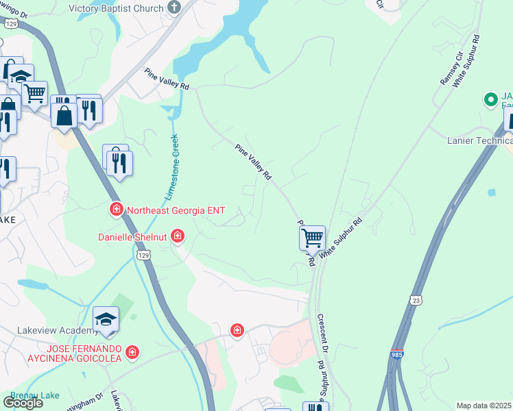 map of restaurants, bars, coffee shops, grocery stores, and more near 3734 Shades Valley Lane in Gainesville
