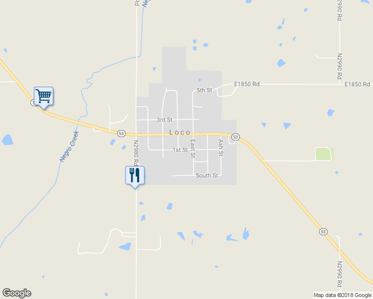 map of restaurants, bars, coffee shops, grocery stores, and more near 1st Street in Loco