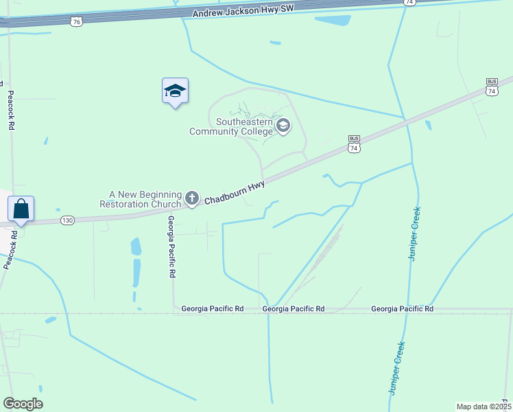 map of restaurants, bars, coffee shops, grocery stores, and more near 80 Ellis Howard Drive in Whiteville