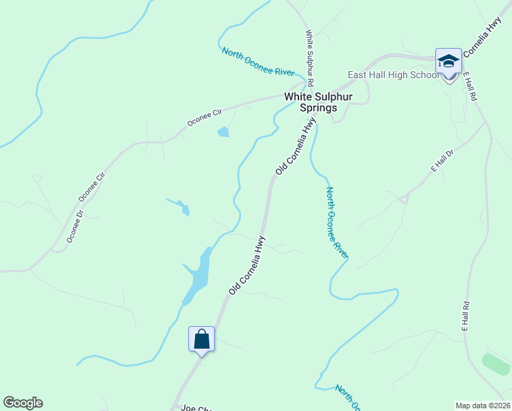 map of restaurants, bars, coffee shops, grocery stores, and more near 3179 Old Cornelia Highway in Gainesville