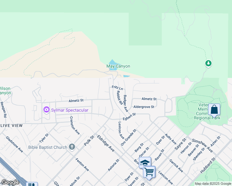 map of restaurants, bars, coffee shops, grocery stores, and more near 13500 Polk Street in Los Angeles