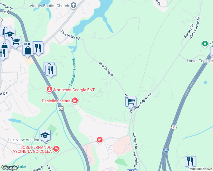 map of restaurants, bars, coffee shops, grocery stores, and more near 3770 Shades Valley Lane in Gainesville