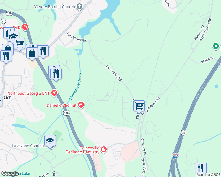 map of restaurants, bars, coffee shops, grocery stores, and more near 1410-1498 Shades Valley Lane in Gainesville