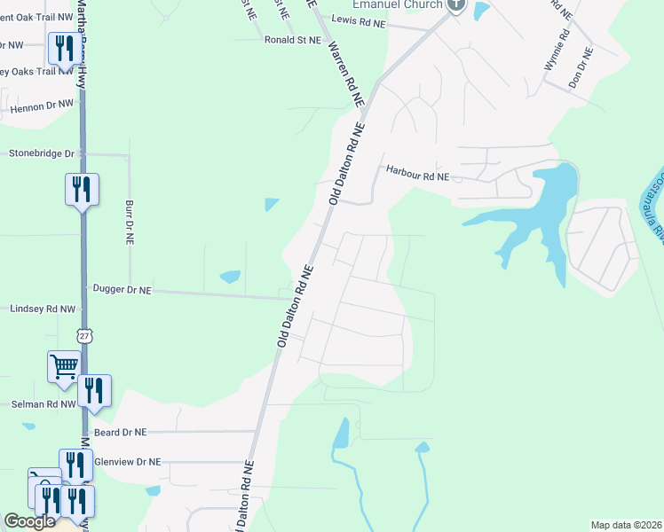 map of restaurants, bars, coffee shops, grocery stores, and more near 6 Spanish Oaks Trail Northeast in Rome