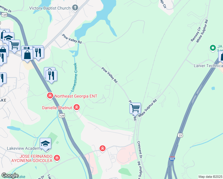 map of restaurants, bars, coffee shops, grocery stores, and more near 3760 Shades Valley Lane in Gainesville