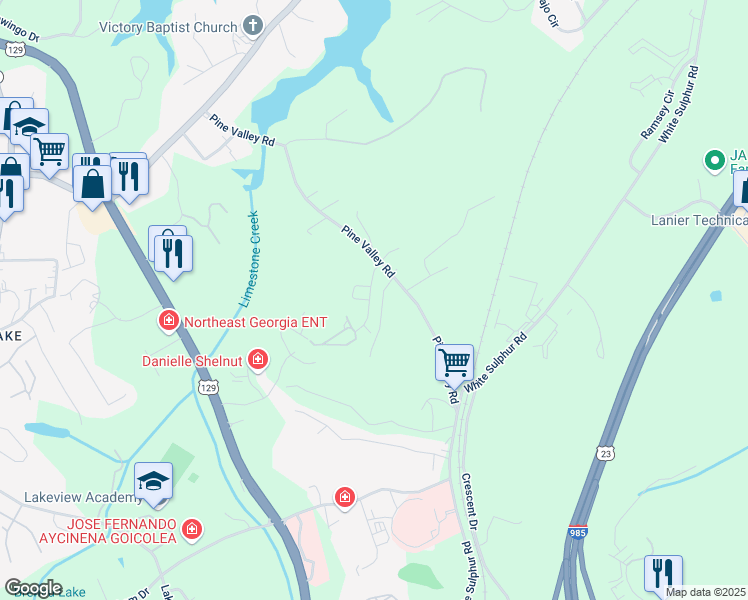 map of restaurants, bars, coffee shops, grocery stores, and more near 3760 Shades Valley Lane in Gainesville