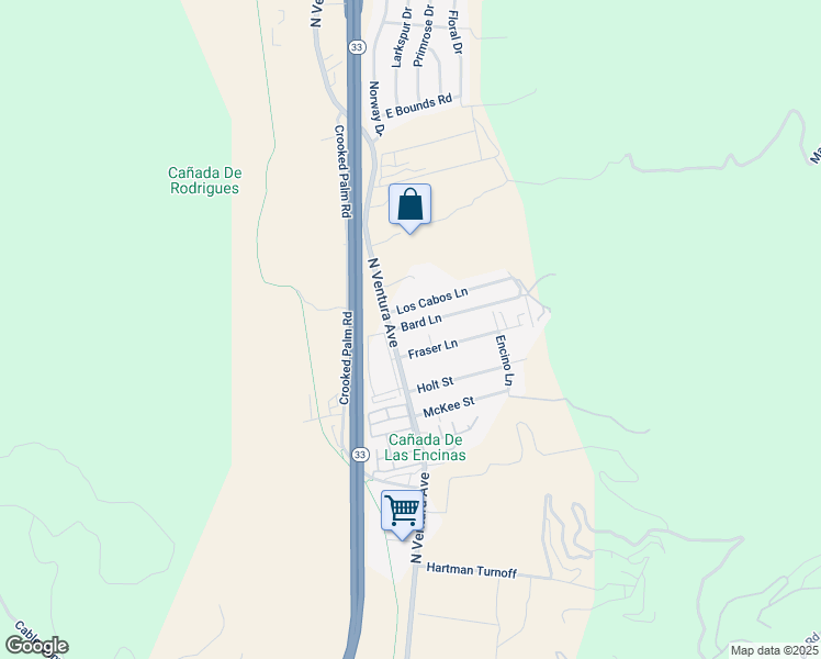 map of restaurants, bars, coffee shops, grocery stores, and more near 48 Bard Lane in Ventura
