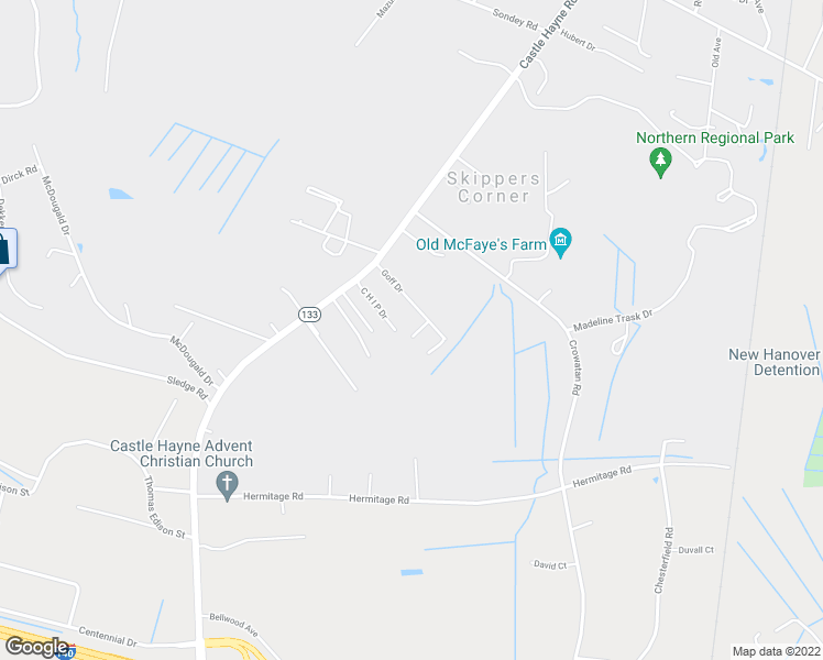 map of restaurants, bars, coffee shops, grocery stores, and more near 204 Goff Drive in Castle Hayne