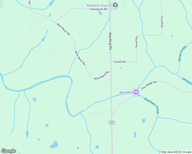 map of restaurants, bars, coffee shops, grocery stores, and more near 232 Blue Bend Road in Albertville