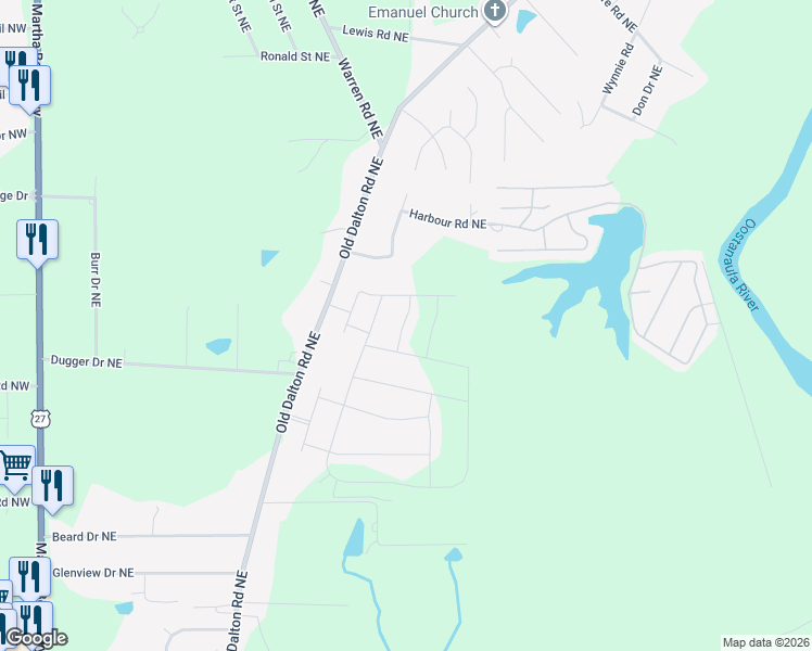 map of restaurants, bars, coffee shops, grocery stores, and more near 4 Misty Oaks Lane Northeast in Rome
