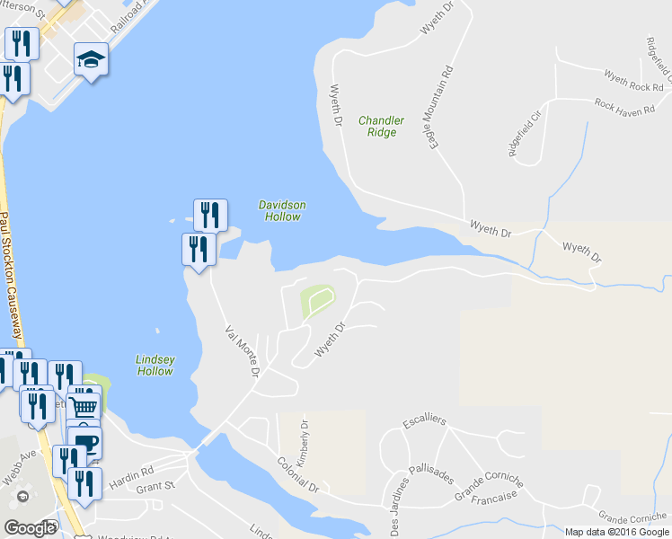 map of restaurants, bars, coffee shops, grocery stores, and more near 3316 Wyeth Lane in Guntersville